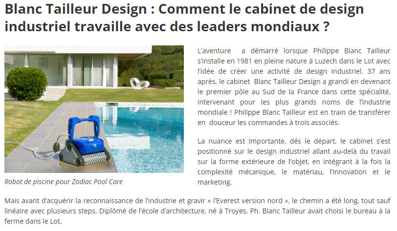 article presse Blanc Tailleur Design www.entreprises-occitanie.com