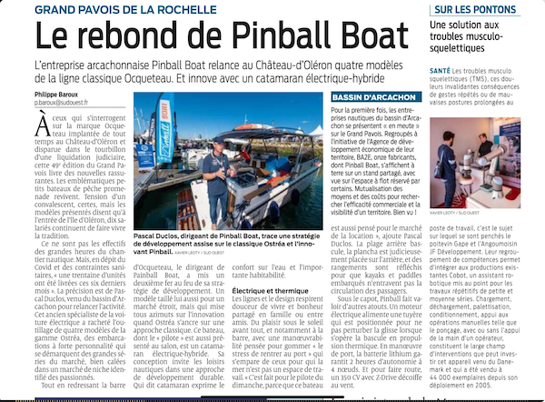 Journal Sud Ouest parle du bateau electrique PinBall
